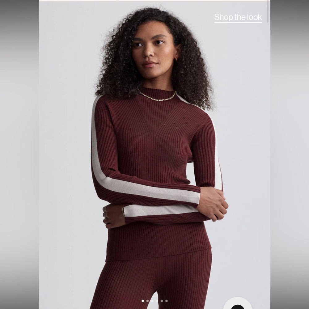 Varley Wilshire Mock Neck Knit in Red Chocolate Size XL